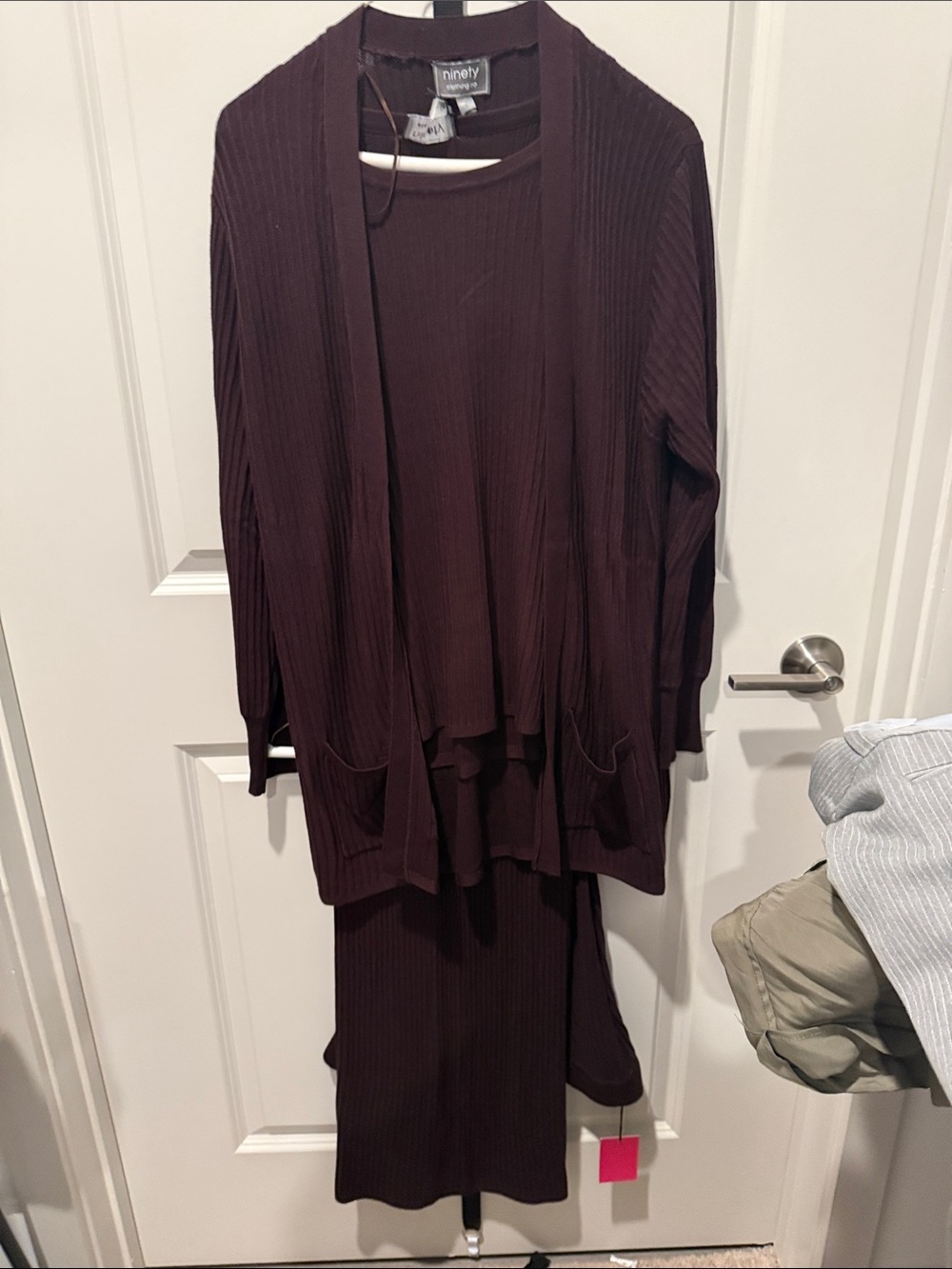 Ninety Women's Ribbed Three Pantsuit in Deep Plum